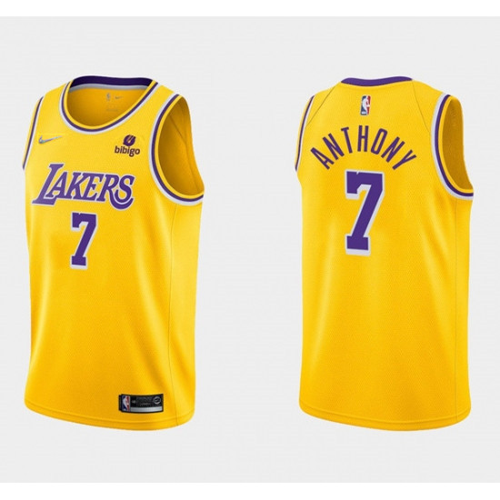 Men's Los Angeles Lakers #7 Carmelo Anthony Yellow 75th Anniversary Stitched Basketball Jersey